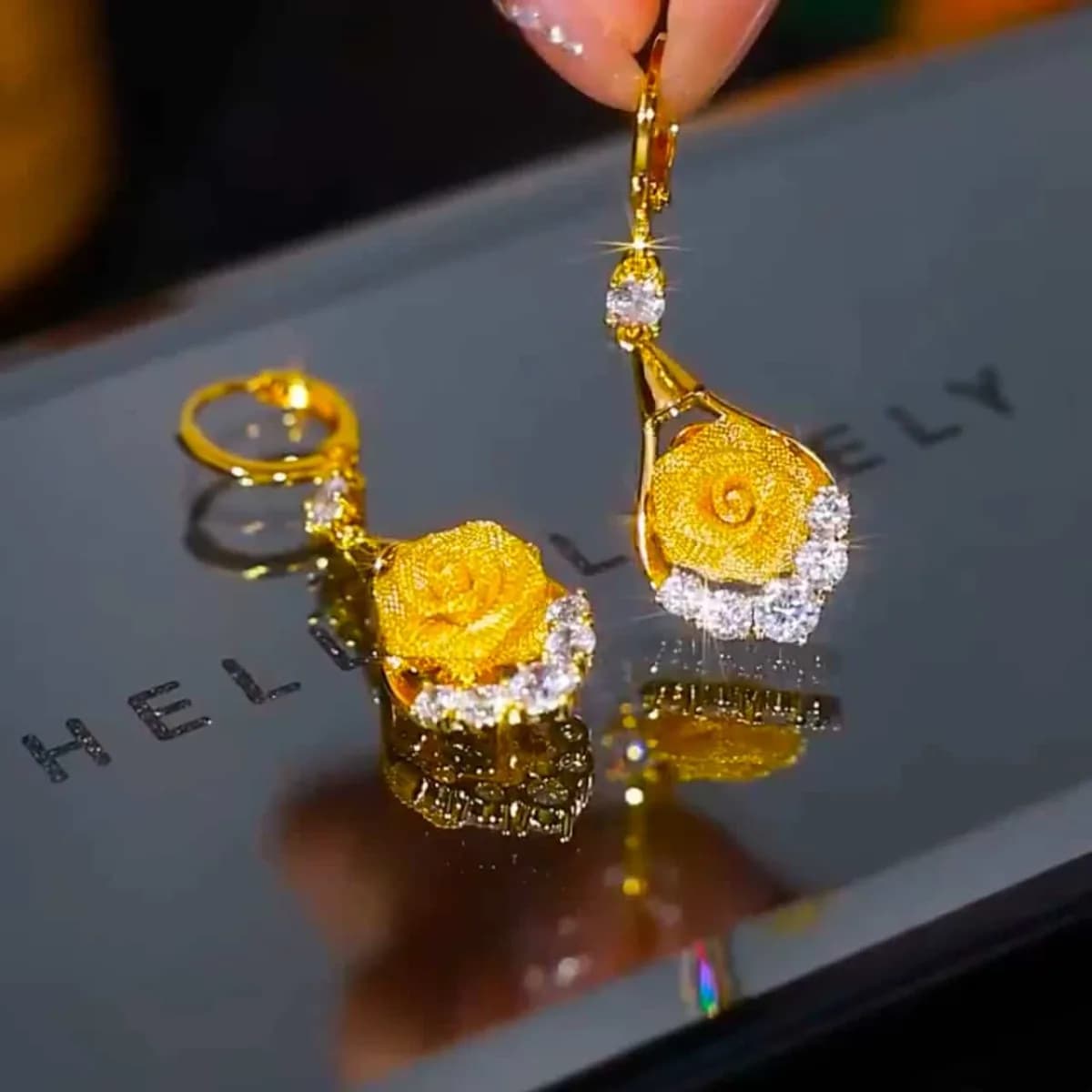 Rose Flower Diamond Earrings